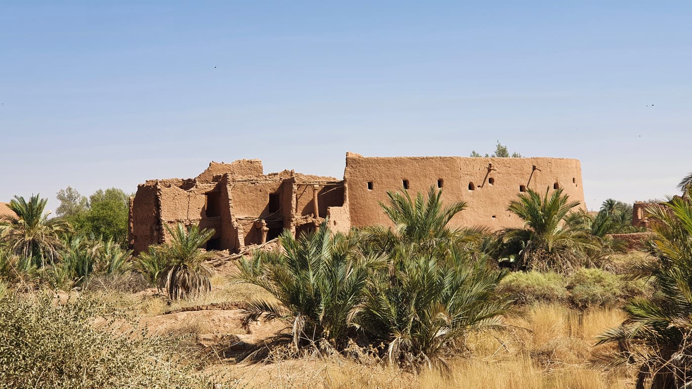 Mud-brick houses and palm gardens at Ushaiqer heritage village