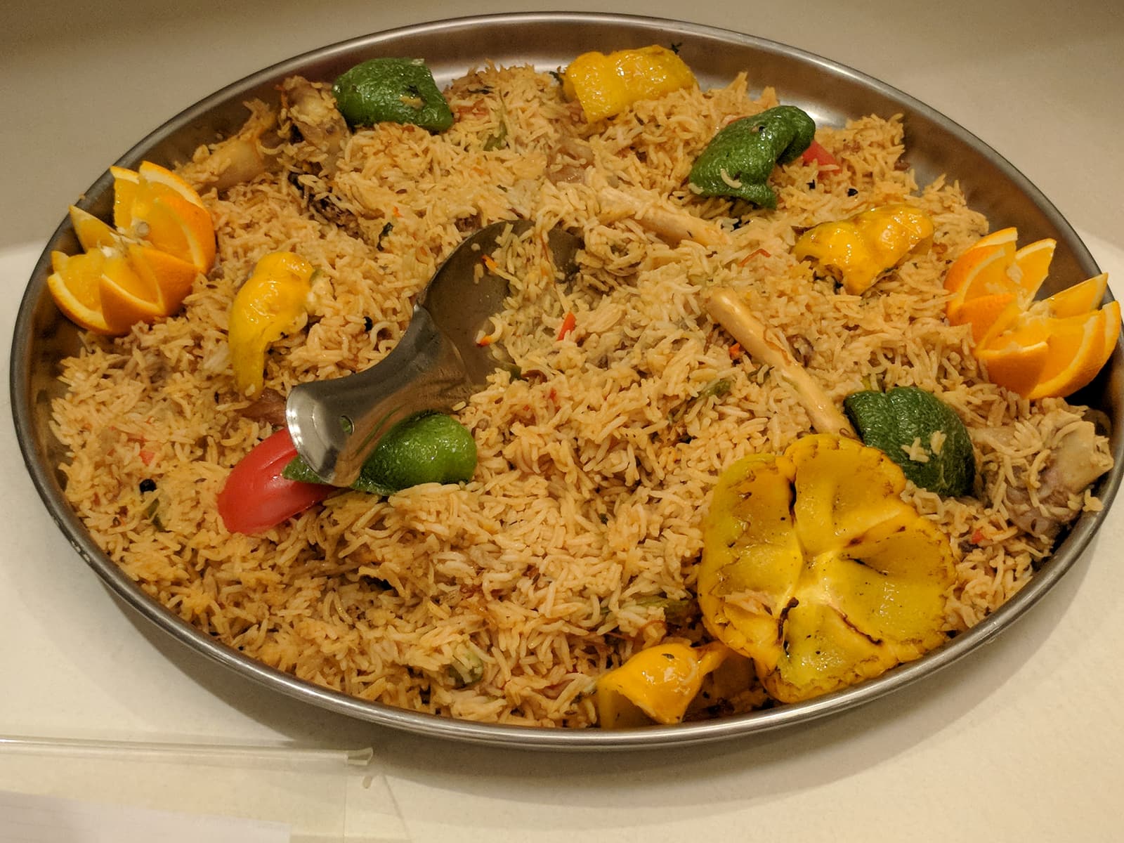A platter of kabsa, spiced rice with meat