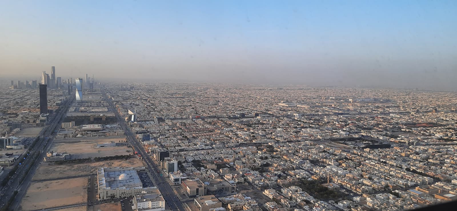 The city grid of Riyadh seen through the windows of the Kingdom Centre Sky Bridge