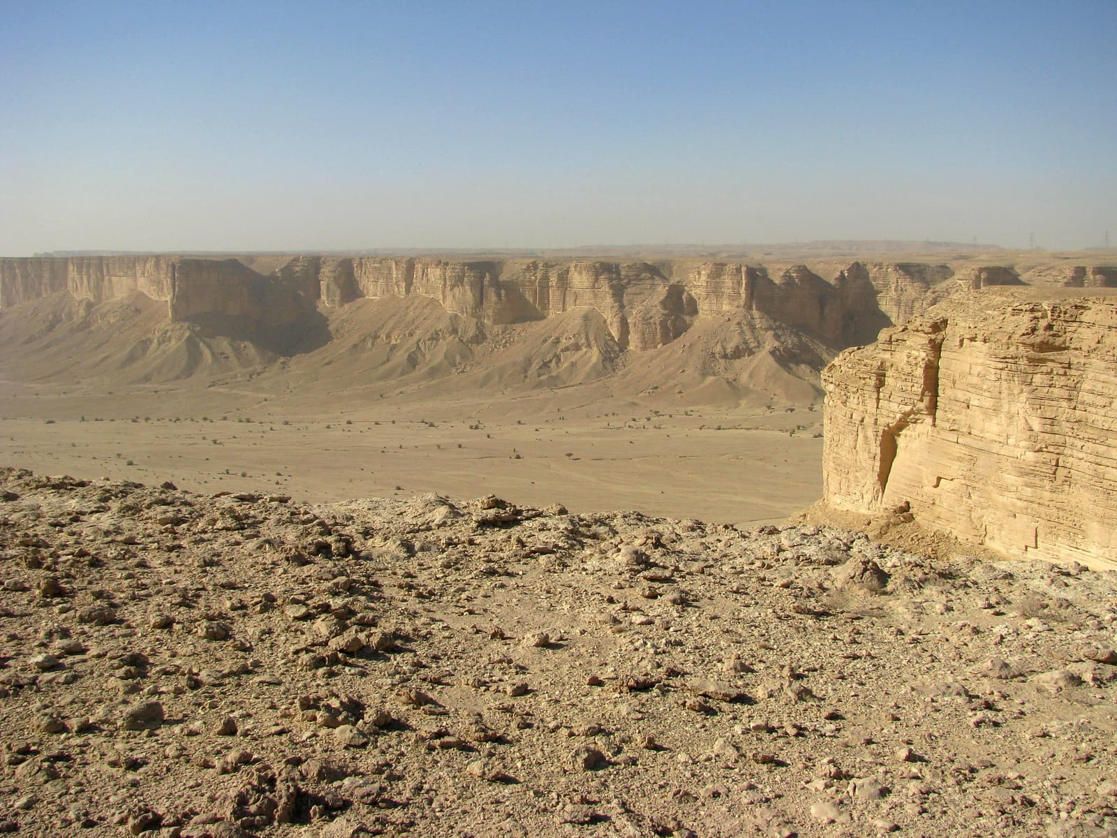 Canyons and cliffs of the Tuwaiq escarpment seen from the plateau